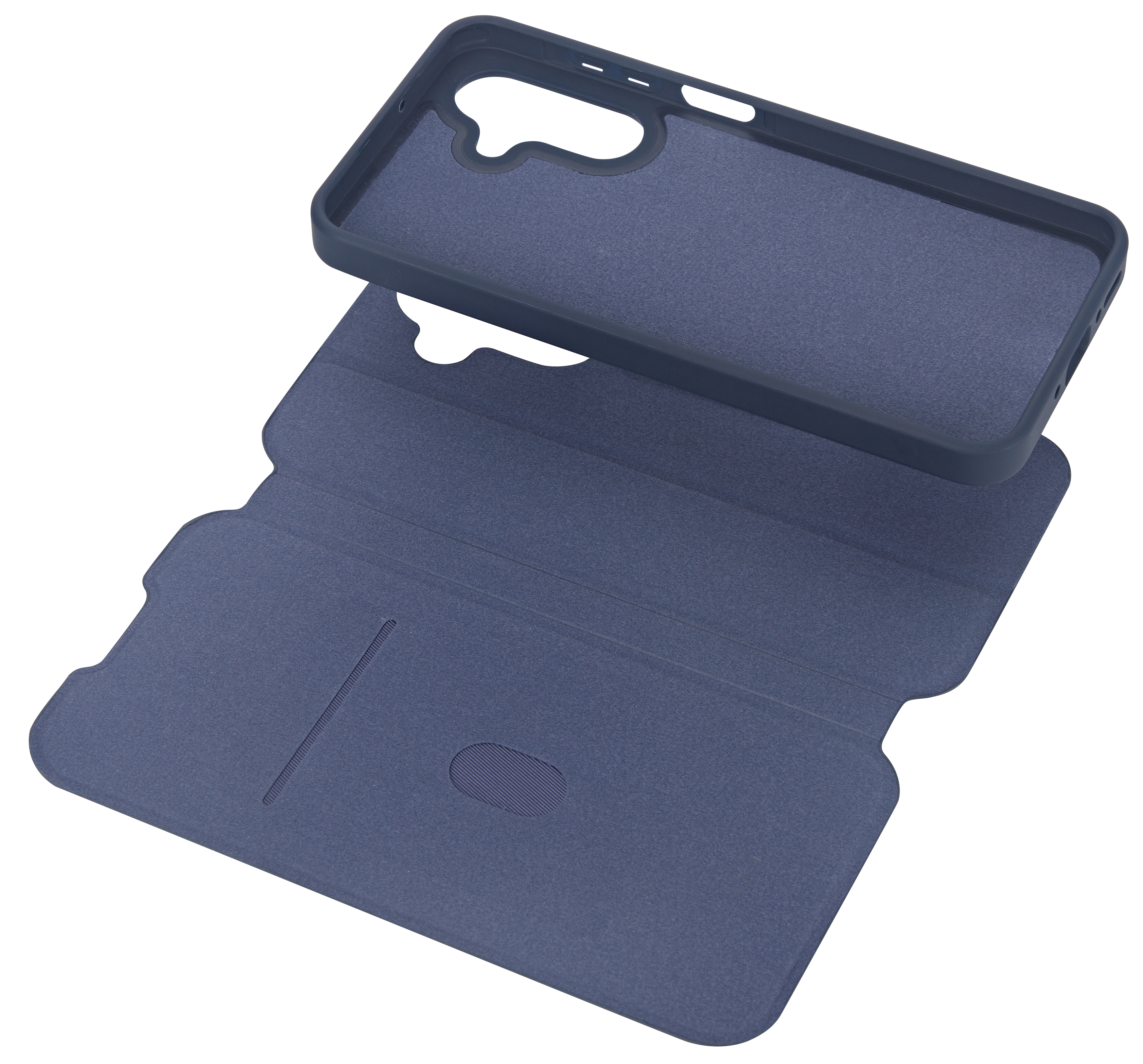 Blaue Handyhülle mit separater Abdeckung, weißer Hintergrund.