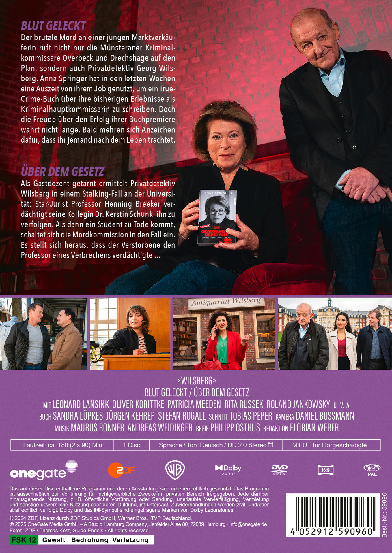 DVD-Hülle mit Text und Bildern von Personen. Titel ist "Blut Geleckt" mit Schauspielernamen und Red Dot Winner 2023.