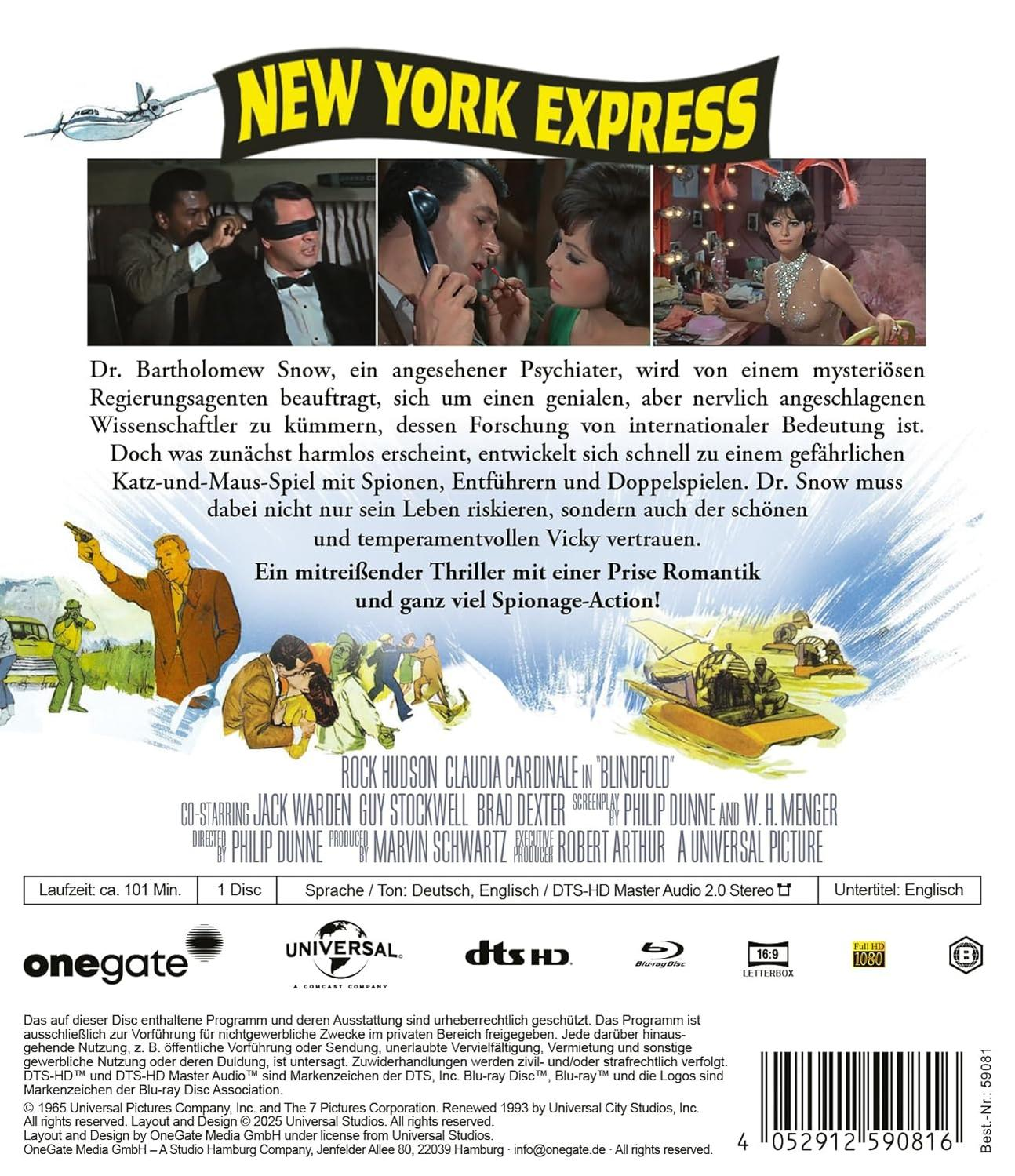 Rückseite einer New York Express Blu-ray, mit Filmszene und Text.
