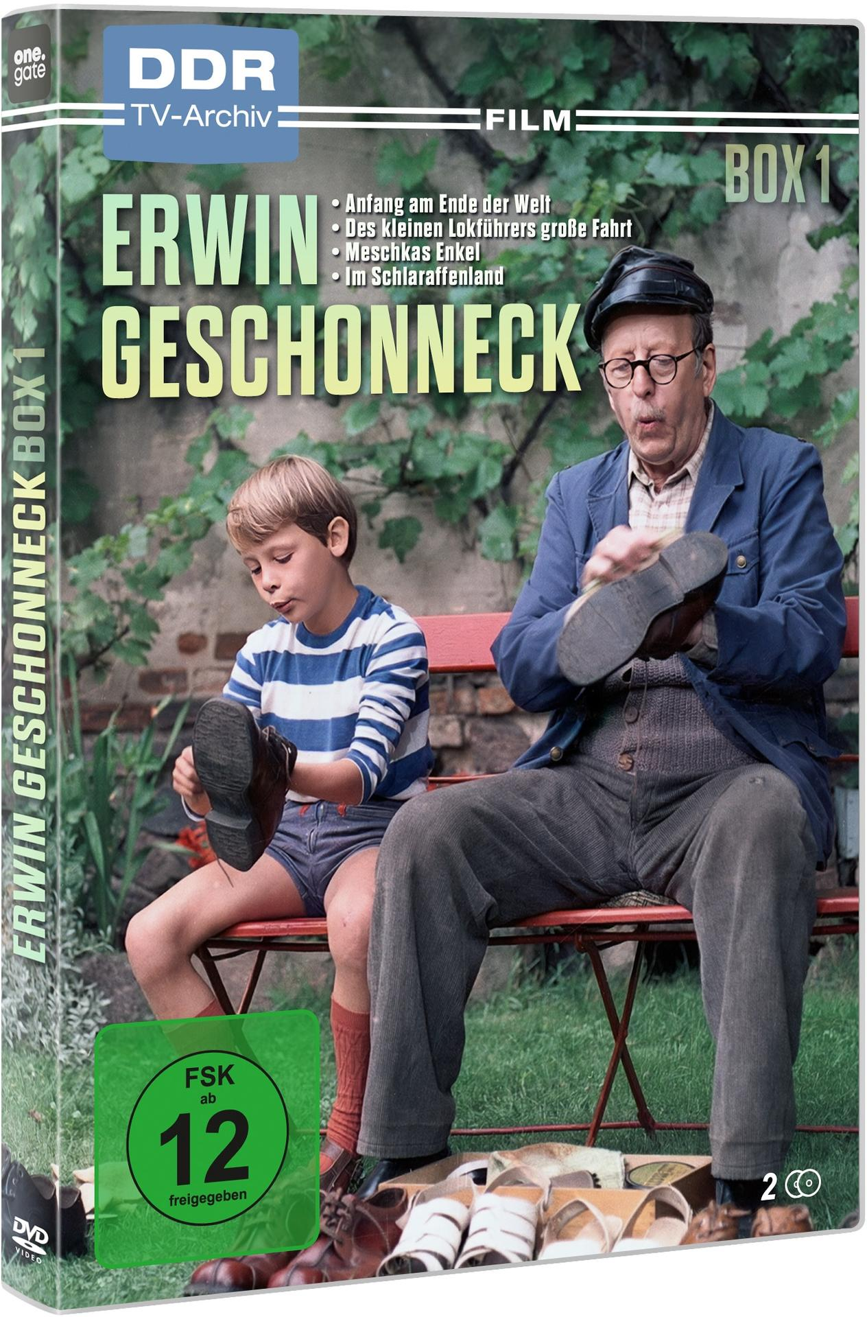 DVD-Box-Set. Das Cover zeigt einen Mann und einen Jungen, mit Text: Erwin Geschonneck. Auf der Vorderseite ein grüner FSK 12-Aufkleber.