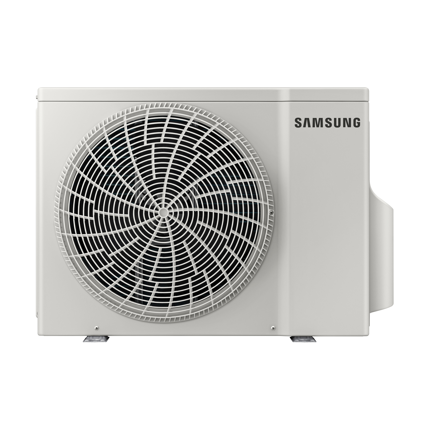 Un condizionatore Samsung bianco con ventola e il nome del marchio.
