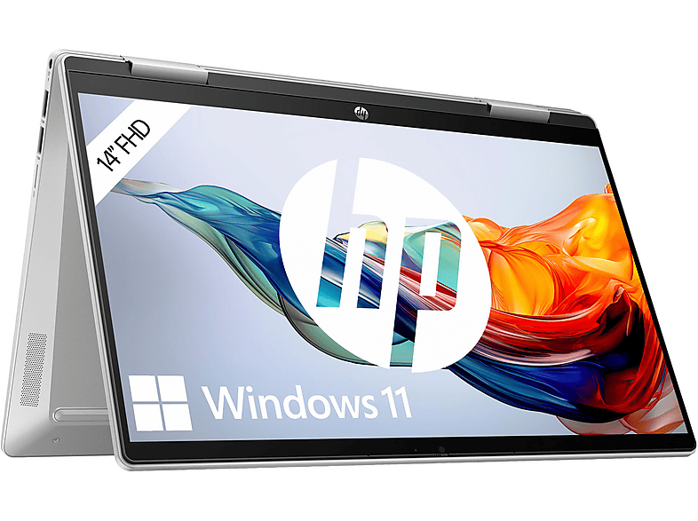 HP Pavilion x360 14-ek1355ng, Convertible, mit 14 Zoll Display Touchscreen, Intel® Core™ i5 i5-1335U Prozessor, 16 GB RAM, 512 SSD, Iris® Xᵉ, Silber, Windows 11 Home (64 Bit)
