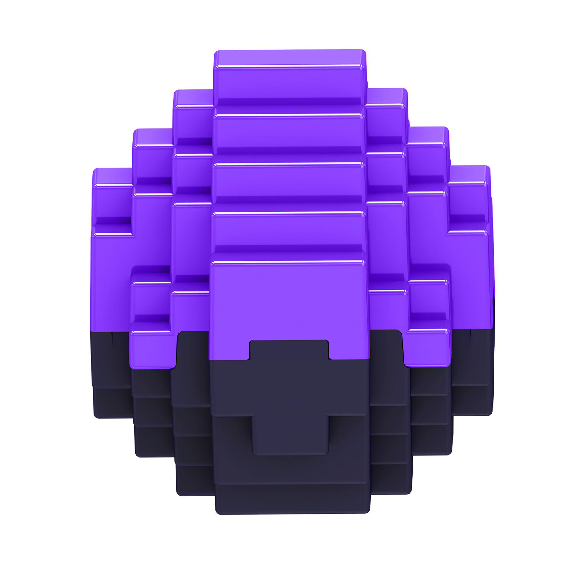 Eine 3D-ähnliche Struktur aus lila und schwarzem Würfel mit geometrischem Design.