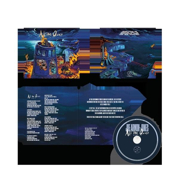 Geöffnetes CD-Albumcover. Enthält Kunstwerke und Texte mit einer CD unten rechts.