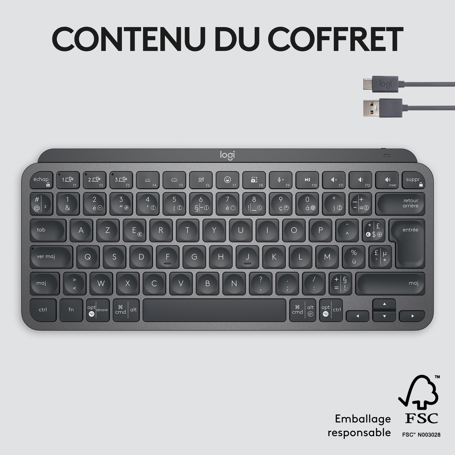 Clavier avec des touches et un logo logi.