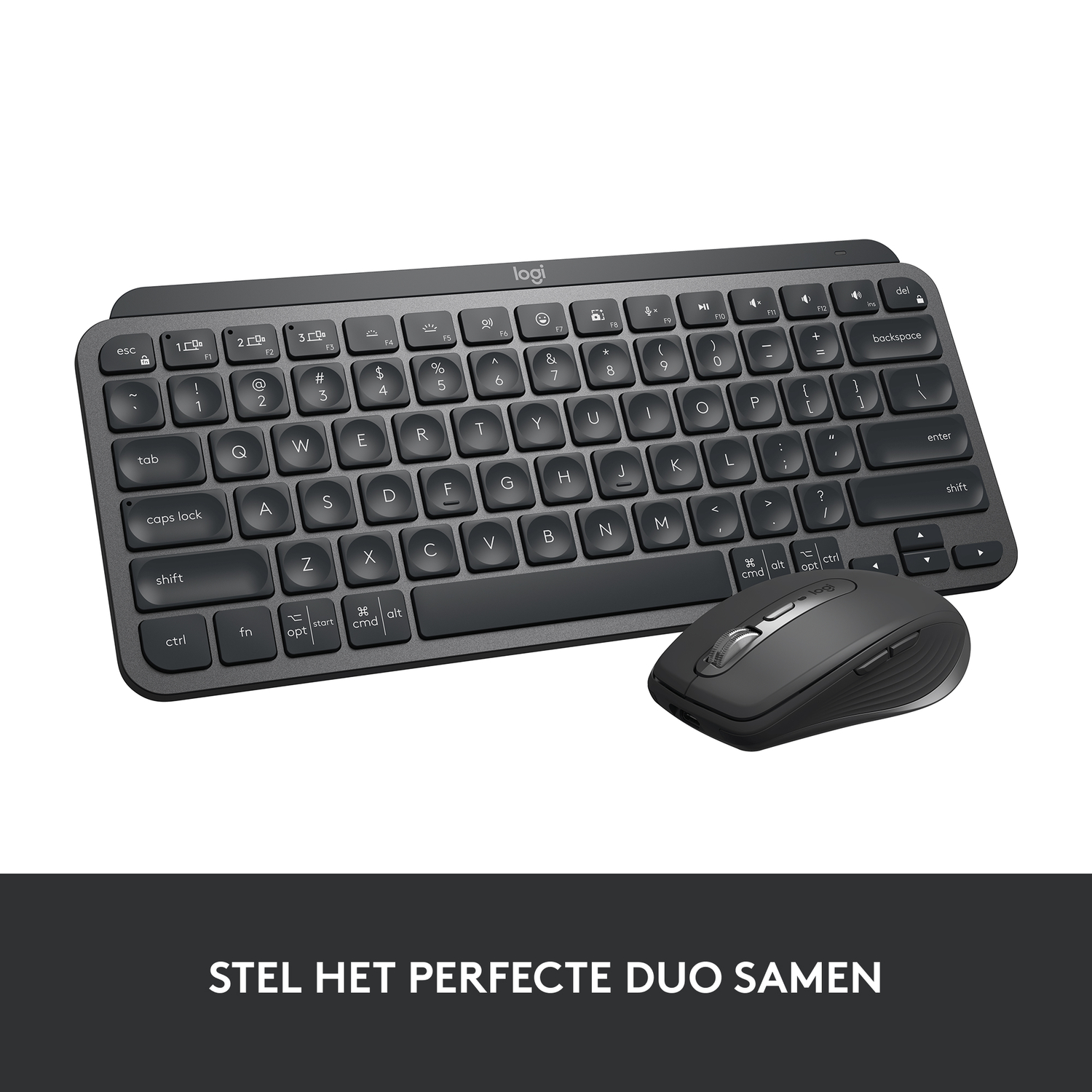 A black keyboard and mouse on a white background. The keyboard has many keys and the mouse has a scroll wheel.