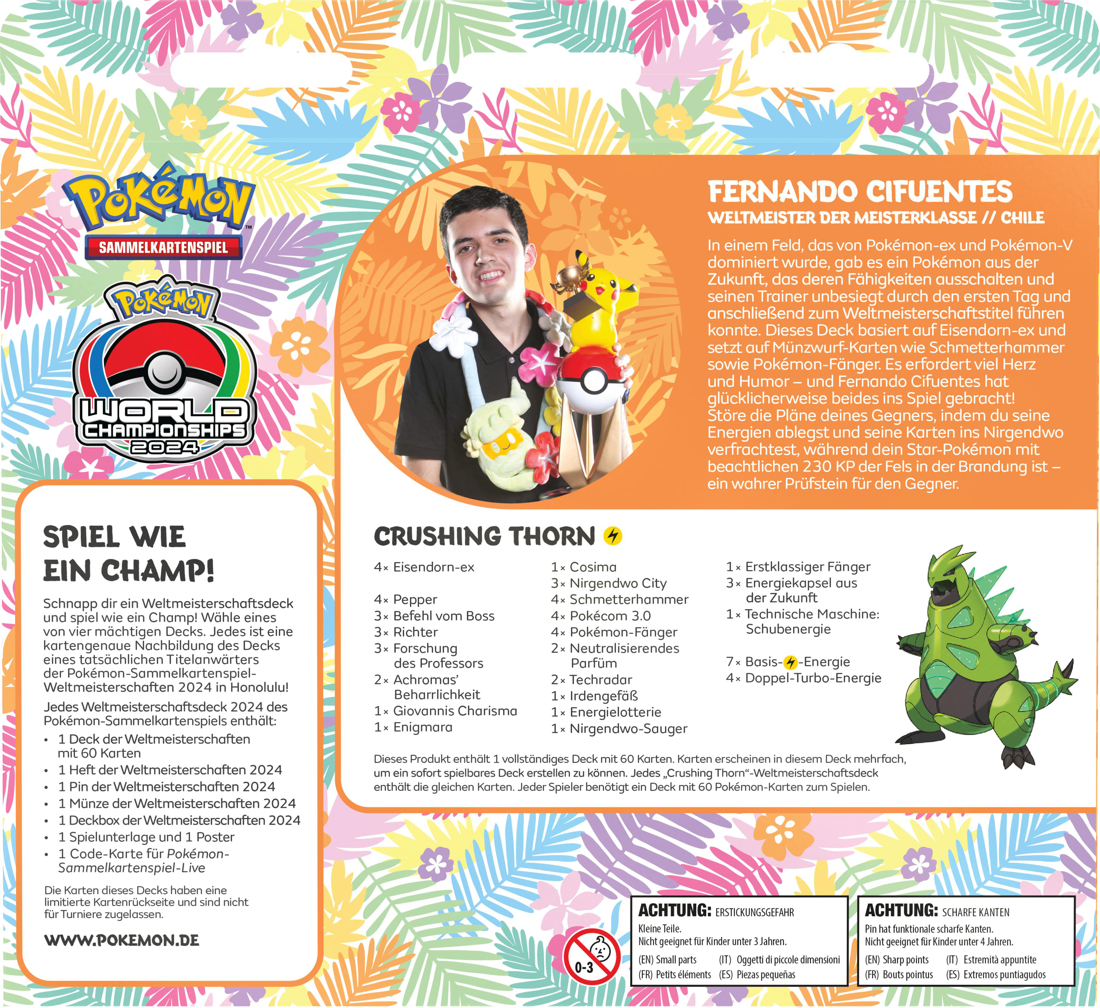 Pokemon World Championships 2024 Kartenpackung, mit Text und Bildern des Spiels.