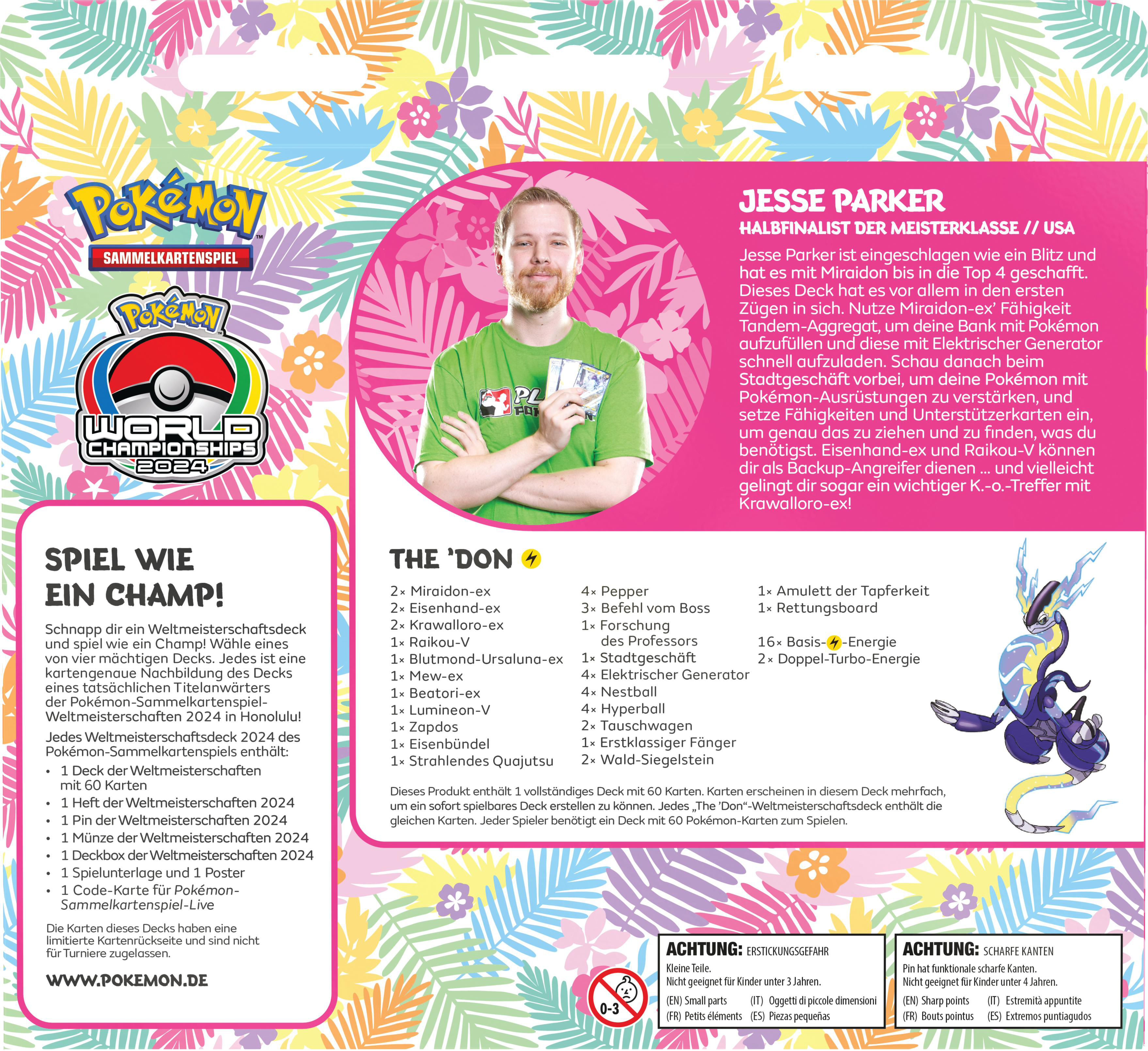 Eine Karte mit einem Mann, der ein Pokémon hält. Text und Karten sind ebenfalls abgebildet.