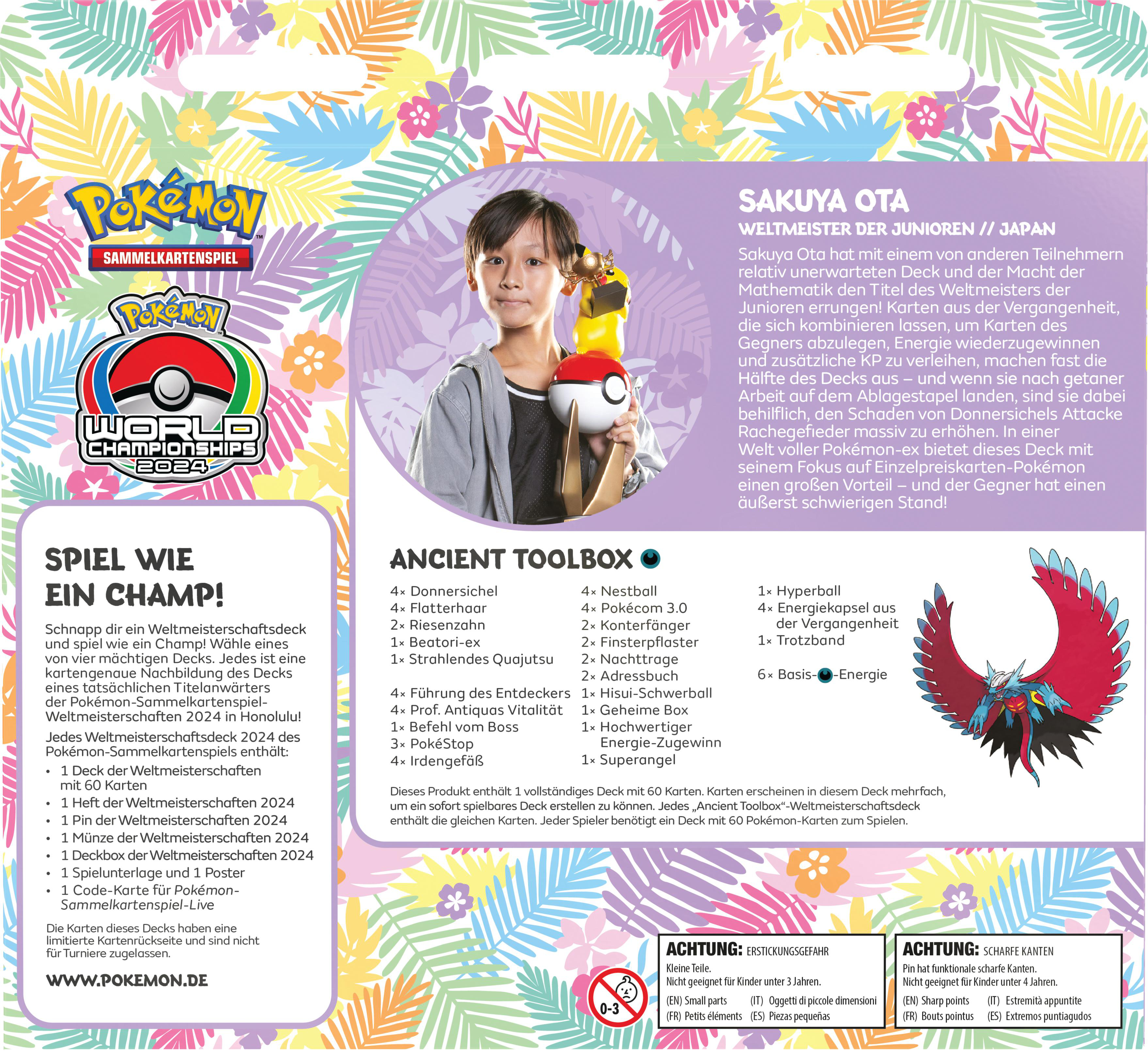 Eine Pokémon-Weltmeisterschafts-Deckbox. Ein Pikachu trägt Schnorchelausrüstung.