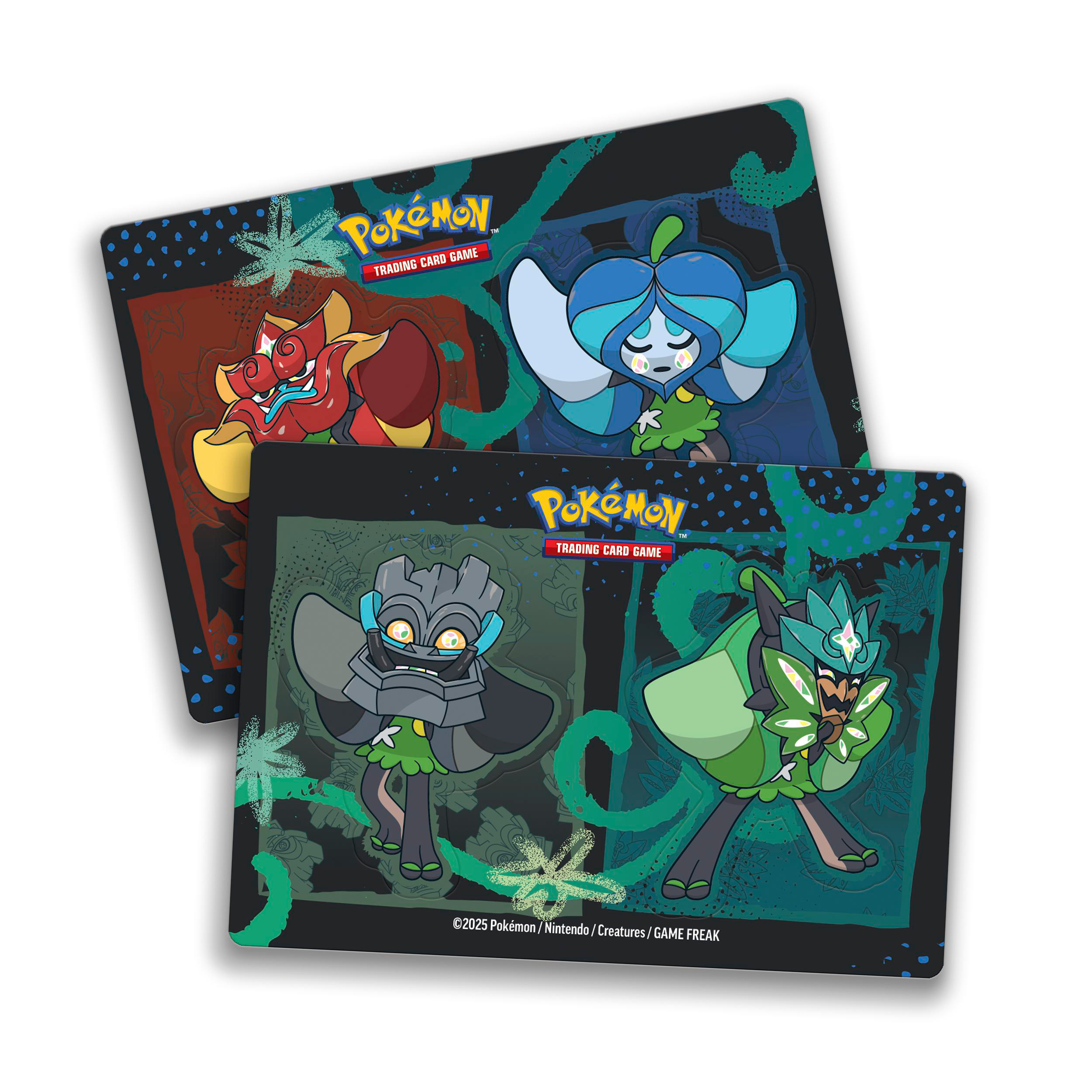Zwei Pokémon-Sammelkartenspielkarten mit verschiedenen Charakterillustrationen.
