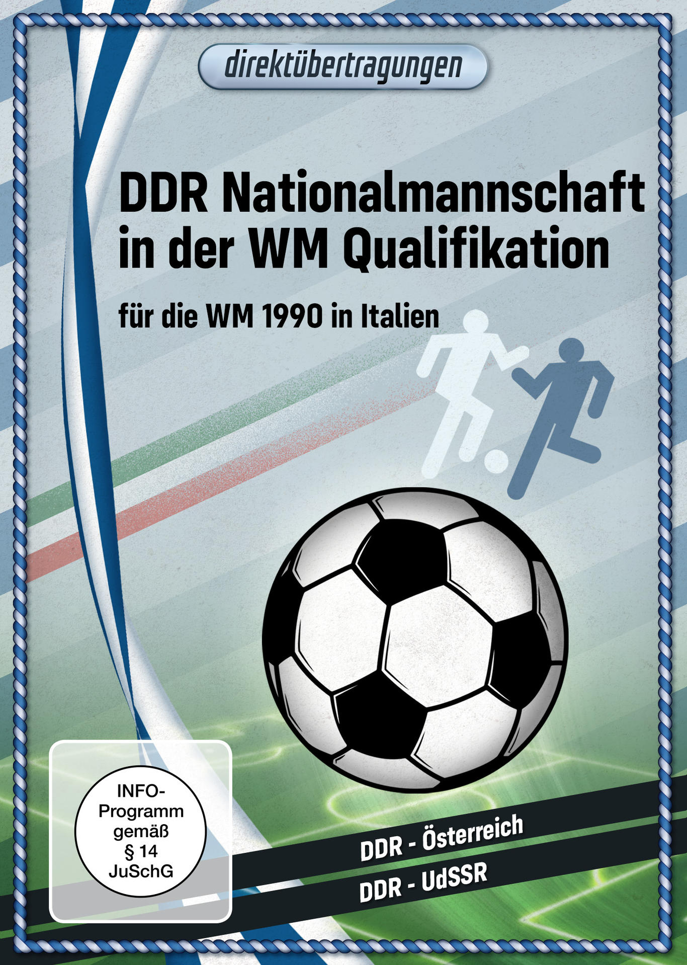 CD-Cover für ein Fußballereignis. Ein Fußball und zwei Spielerfiguren.