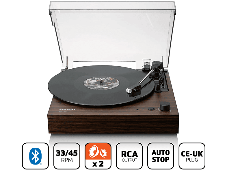 Lenco LS-15WD - Plattenspieler mit Bluetooth, zwei integrierten Lautsprechern und AT3600L Tonabnehmer, Holz — Foto 2 von 5