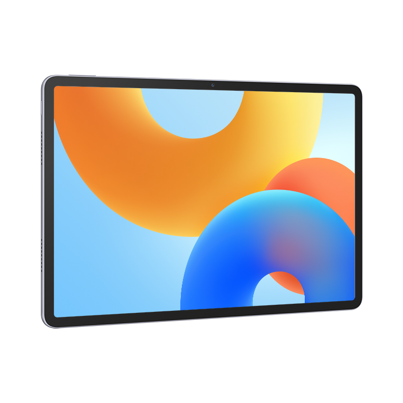 Mavi ve turuncu soyut arka planlı bir tablet.