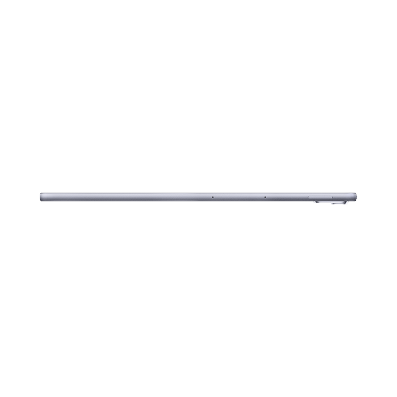 Bir tabletin yan görünümü. Tablet gümüş renginde ve ince bir profile sahip.