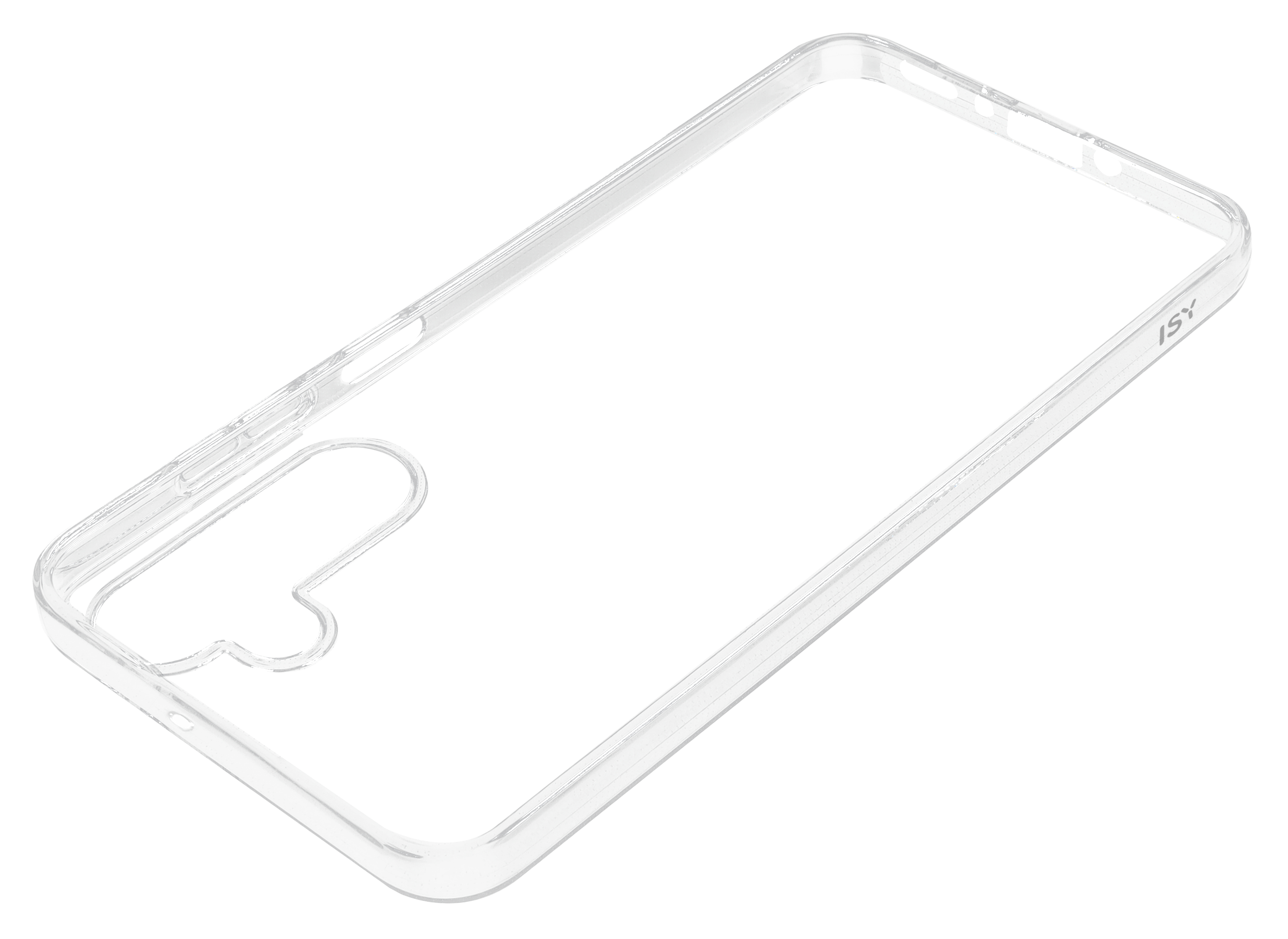 Transparente Handyhülle. Die Hülle ist transparent und hat ein schlichtes Design, für ein Handy.
