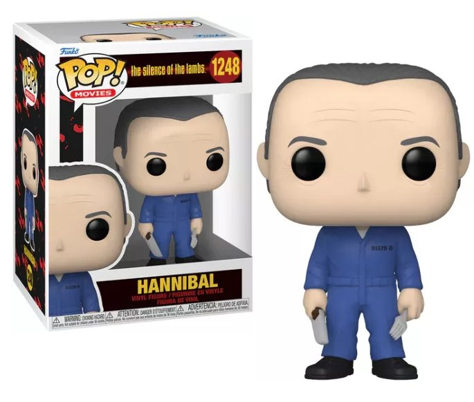 Una figura Funko Pop de Hannibal Lecter con un cuchillo y un tenedor.