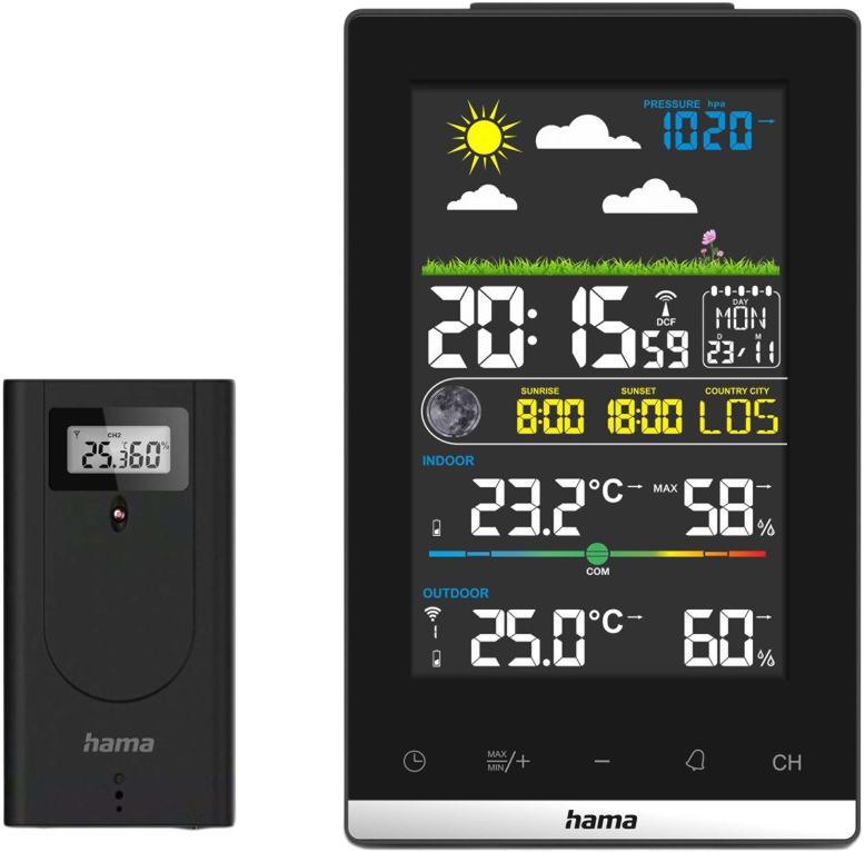 HAMA JAMAICA Meteorológiai állomás, kültéri/beltéri, fekete (222239)