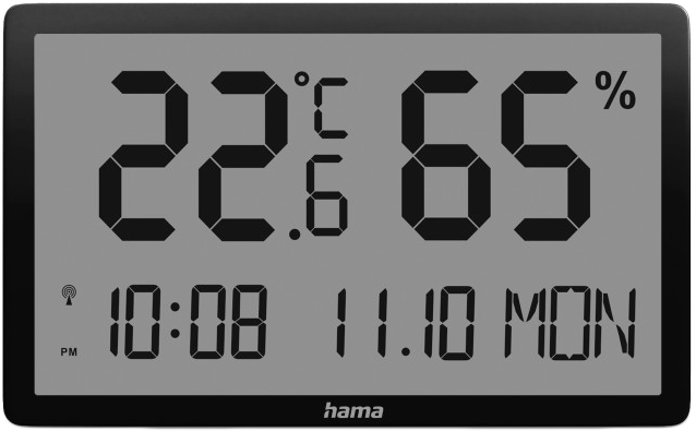 HAMA LOMBOK Hő és páramérő+óra, fekete (222232)