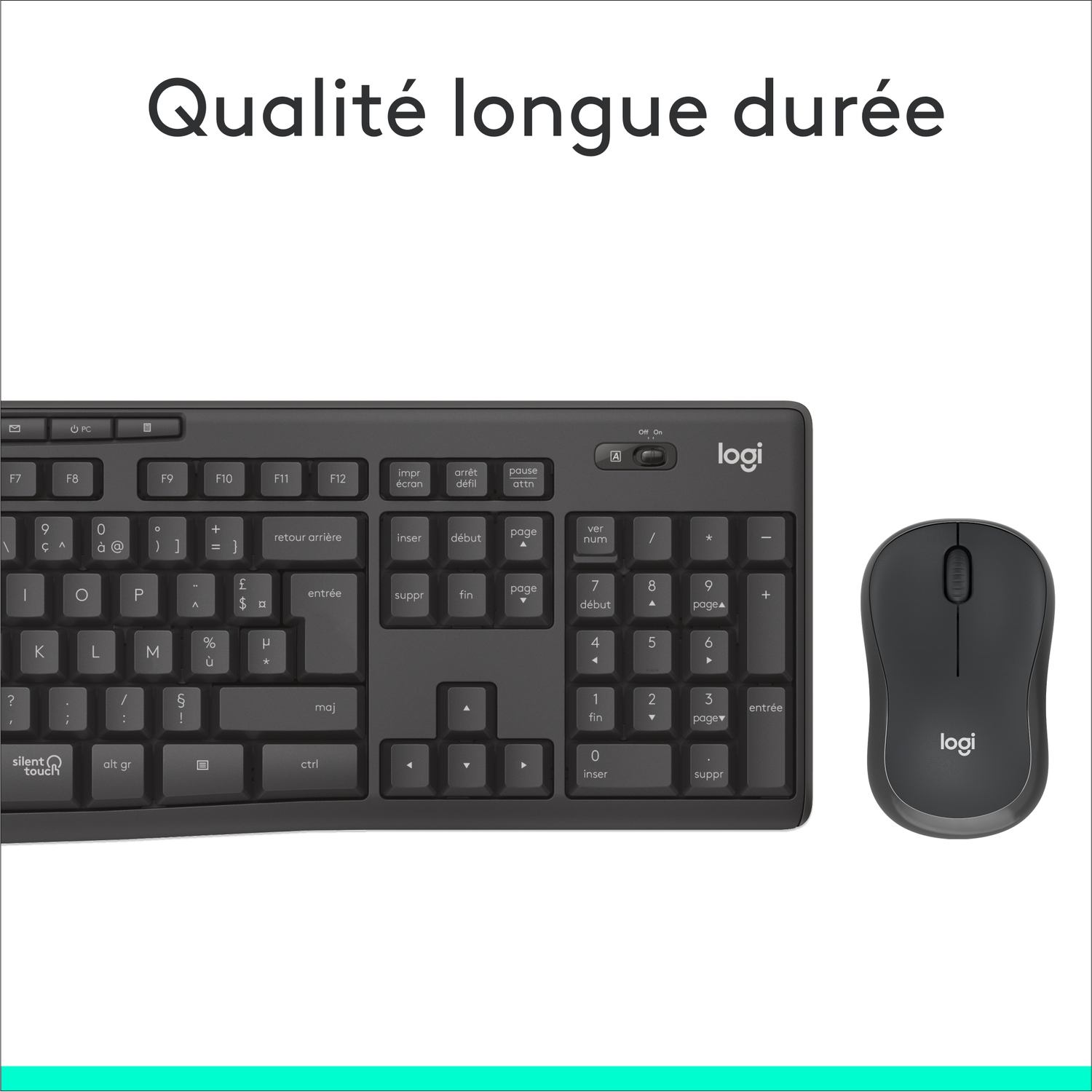 Clavier et souris noirs sur fond blanc.