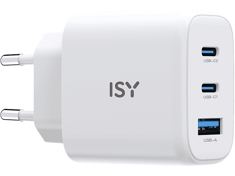 Cargador móvil - ISY IWC 4145, Universal, 45W, 1x USB-A, 2x USB-C, Blanco