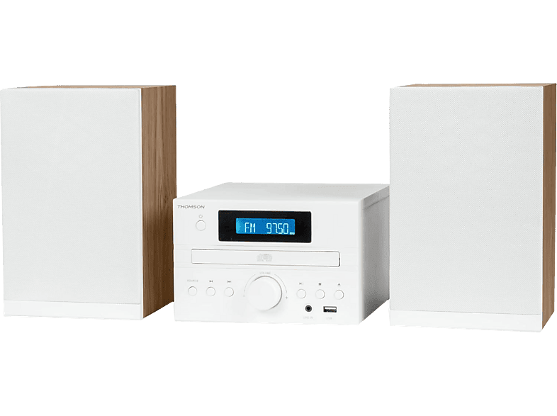 Microcadena - Thomson MIC121BT, 50W, Bluetooth, Ecualizador, Lector de CD, Blanco madera