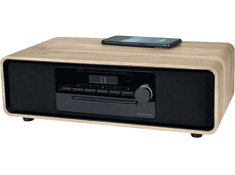 THOMSON MIC300IBT, 60 W, Bluetooth, MP3/USB con Carga inalámbrica, Sistema estéreo, Negro madera