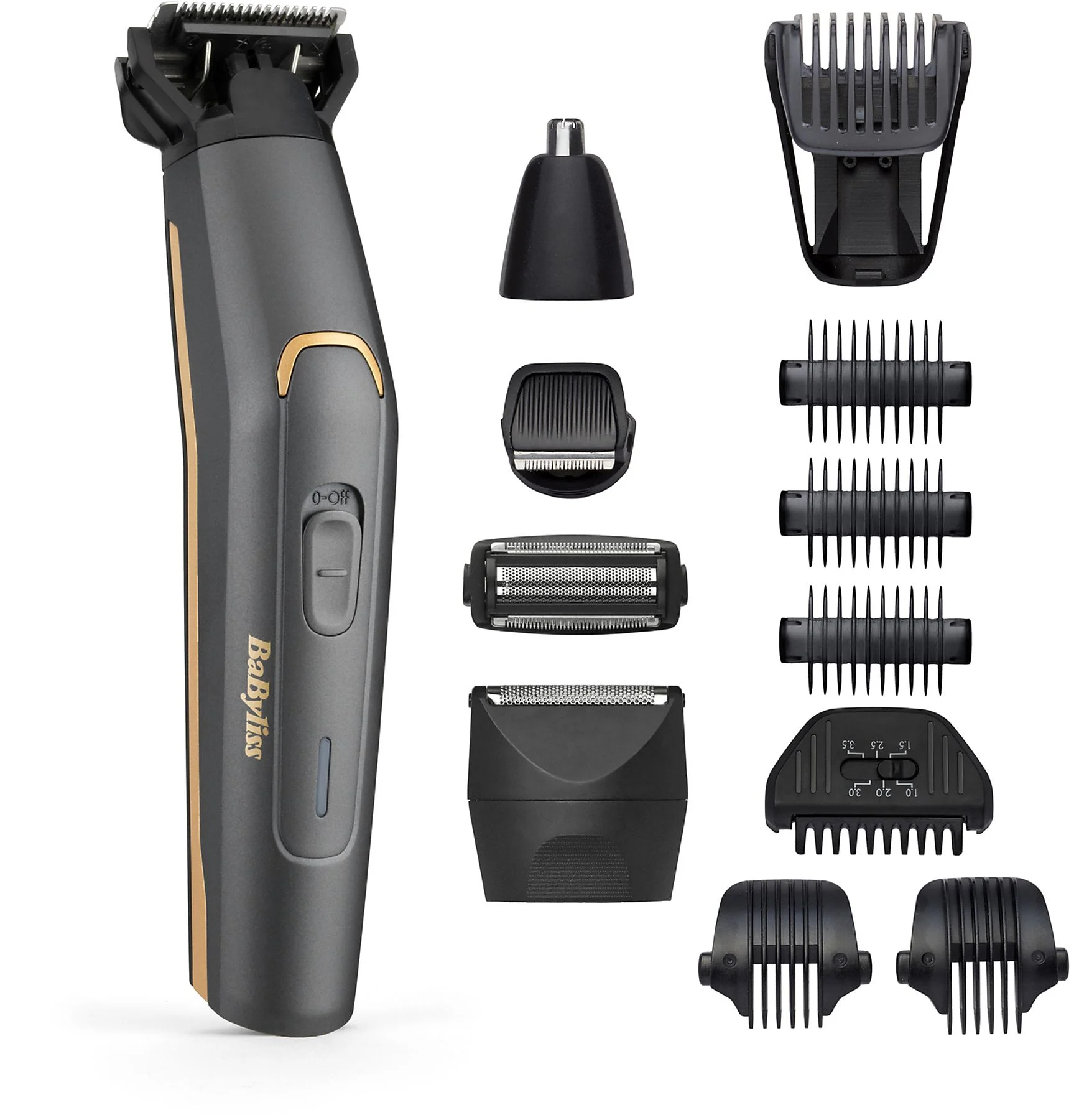 BABYLISS MT987E Graphite Precision 12az1-ben, arc- és testszőrtelenítő készlet, szürke-arany (MT987E)
