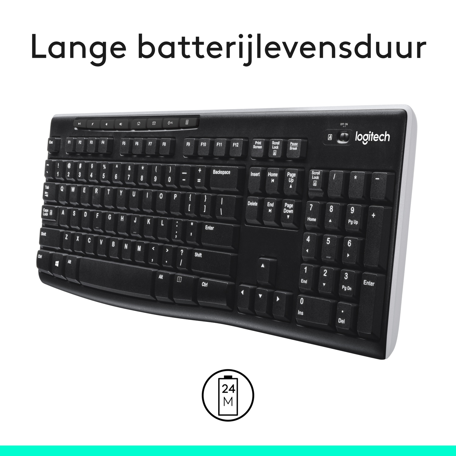 Black keyboard on a white background.