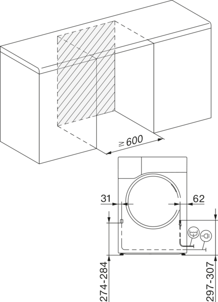 Diagramm einer Waschmaschineninstallation.