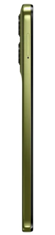 Widok z boku zielonego telefonu z przyciskami i aparatem, na białym tle.