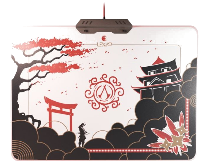 Podkładka pod mysz do gier z japońskim wzorem artystycznym, z samurajem i świątynią.