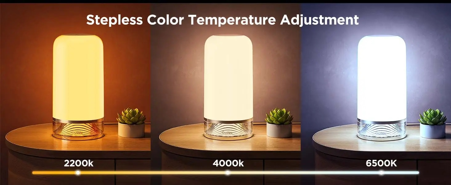 Trzy lampy, każda z inną temperaturą barwową (2200k, 4000k, 6500k) ustawione na stole.