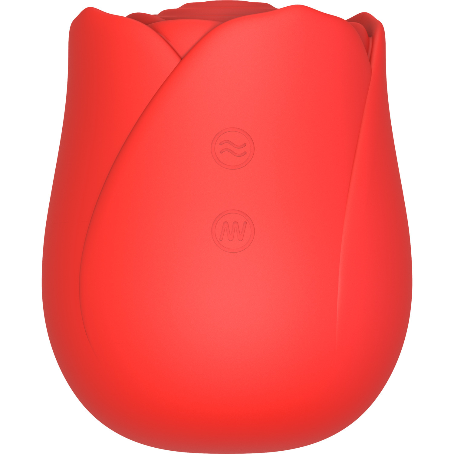 Red tulip-shaped vibrator with two control buttons.