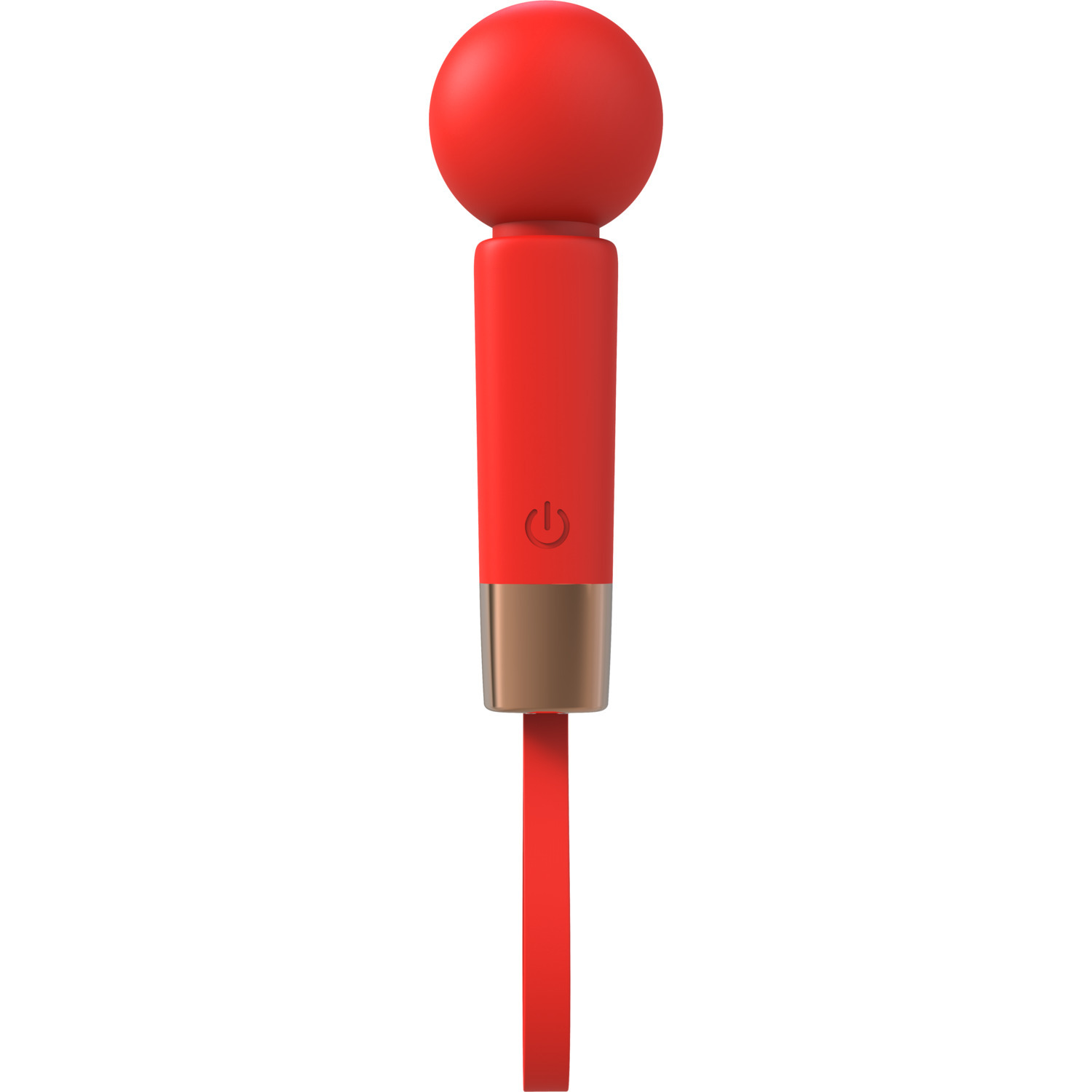 A red microphone with a power button.