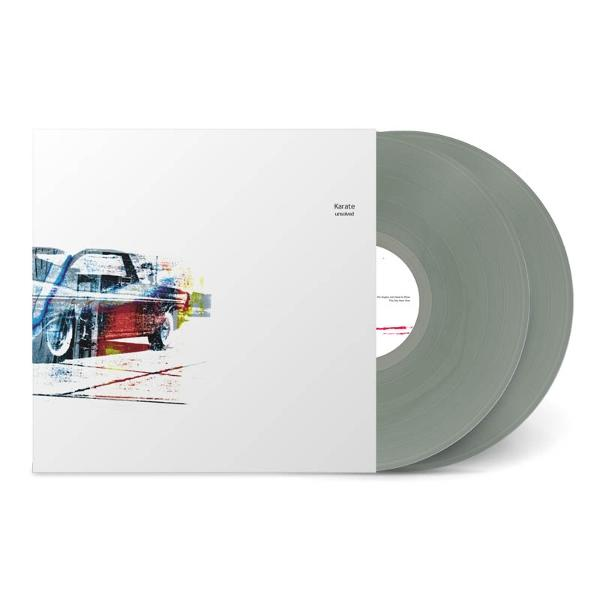 Albumcover mit Auto. Das Cover ist überwiegend weiß mit farbigem Auto.