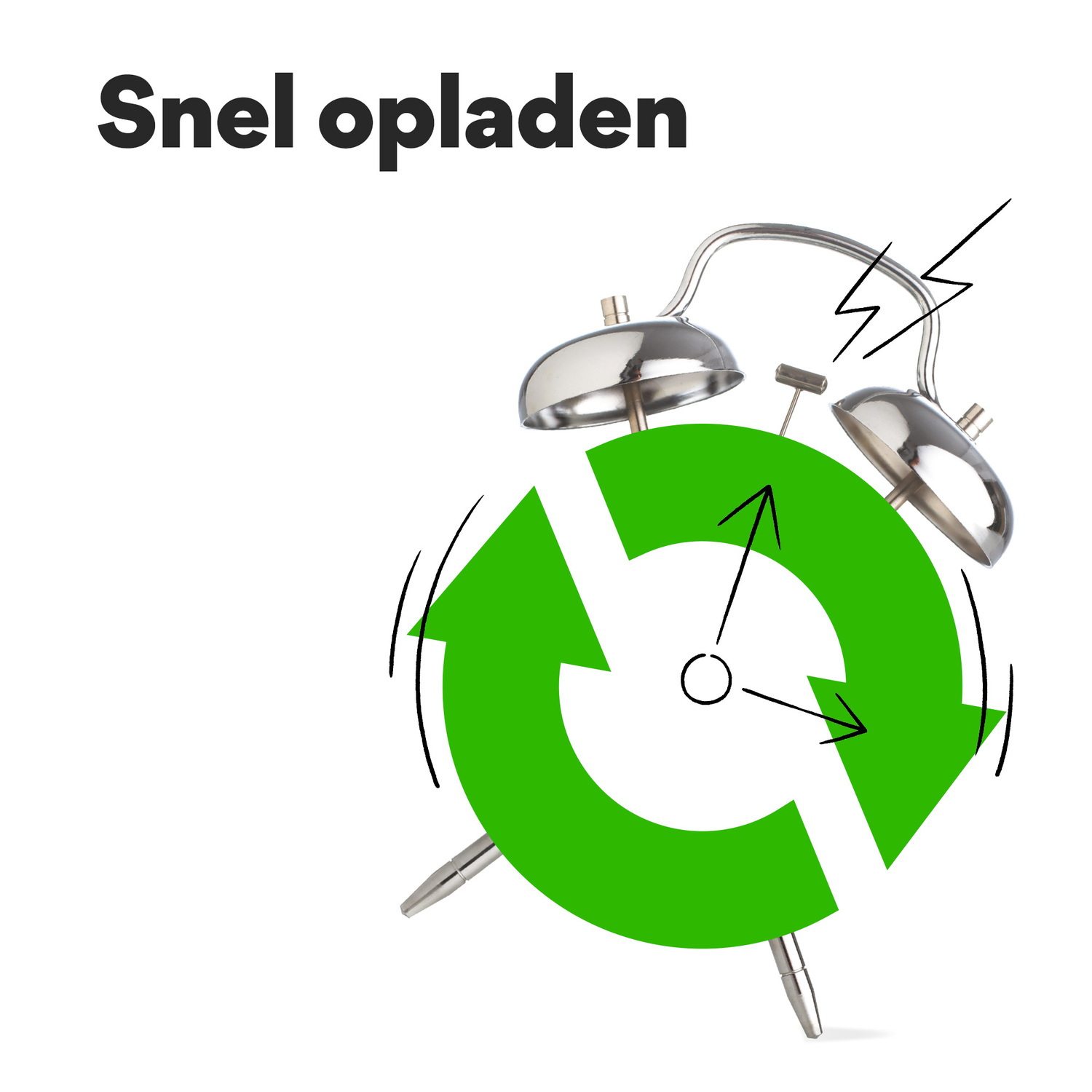 Wekker met groene pijlen.