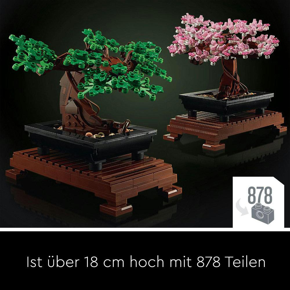 Zwei Bonsai-Bäume mit 878 Teilen, über 18 cm hoch.