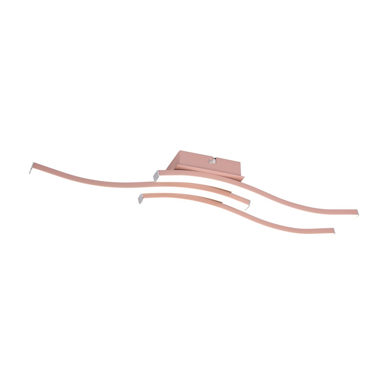 Lampada da soffitto moderna oro rosa con design curvo a forma di onda, sfondo bianco.