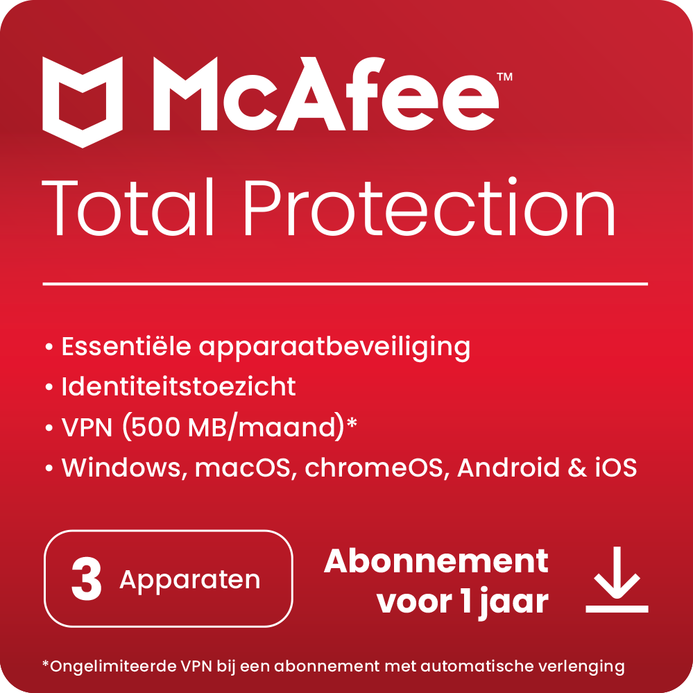 Mcafee Total Protection 2022 - 3 Toestellen 1 Jaar Nl Pc