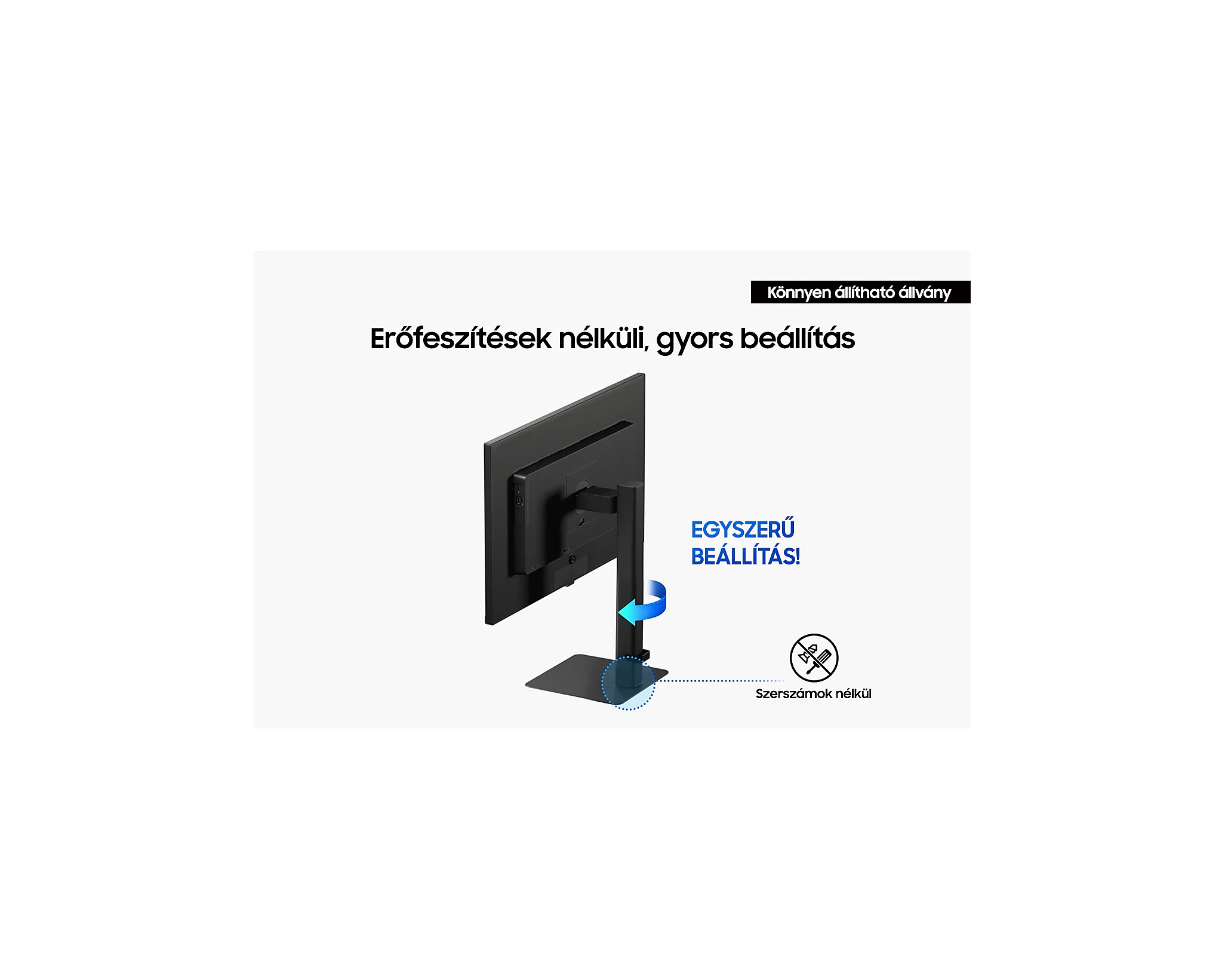 A monitorállvány hátulról, magyar nyelvű szöveggel, amely egyszerű beállítást mutat.