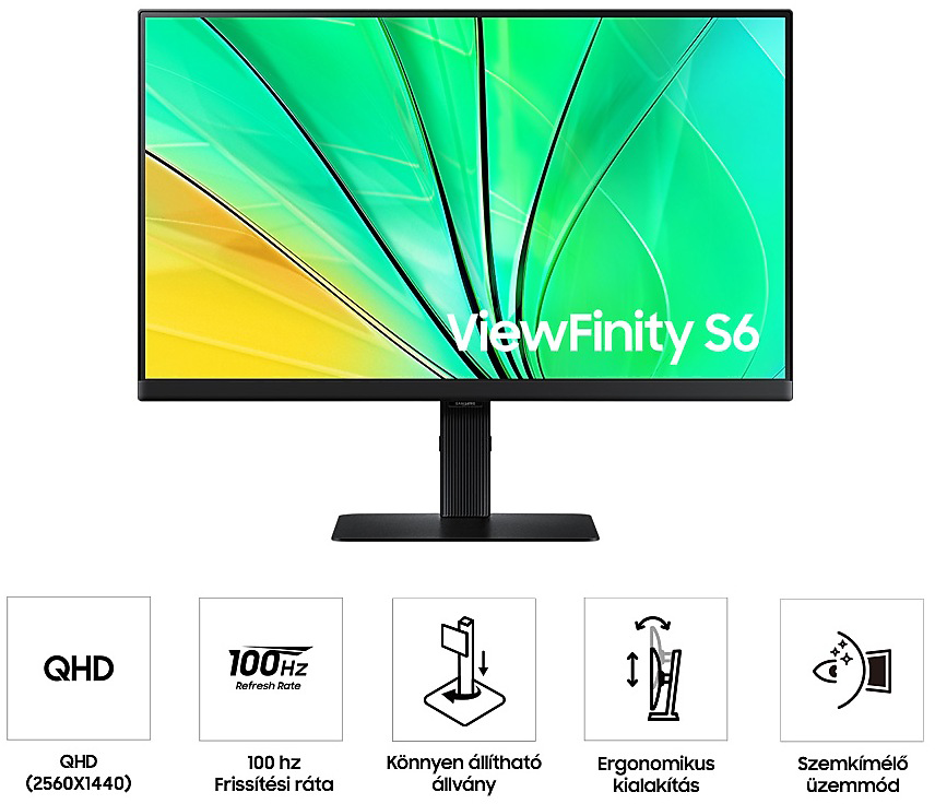 Fekete monitor QHD-vel és 100 Hz-es frissítési frekvenciával.