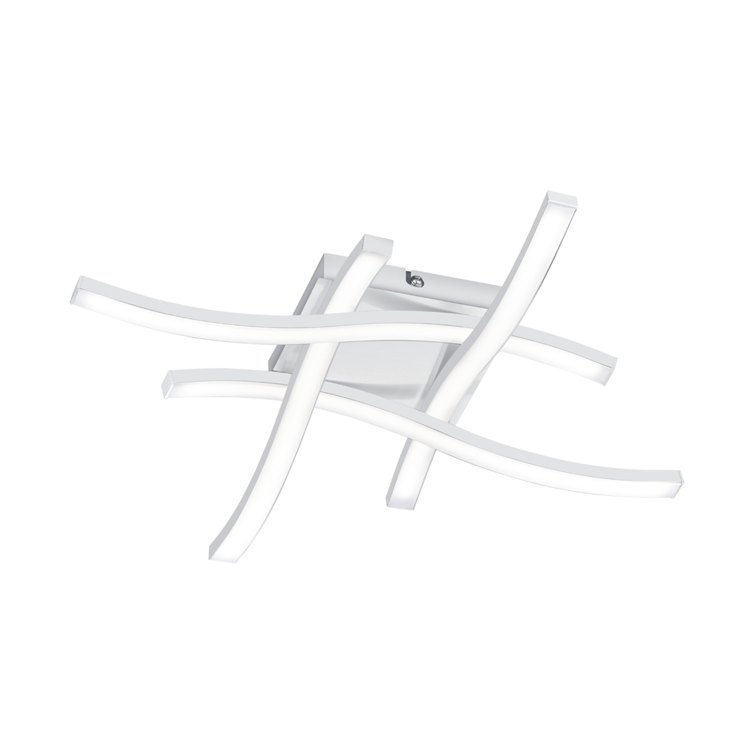 Lampada da soffitto bianca moderna. Barre luminose curve. Design astratto.