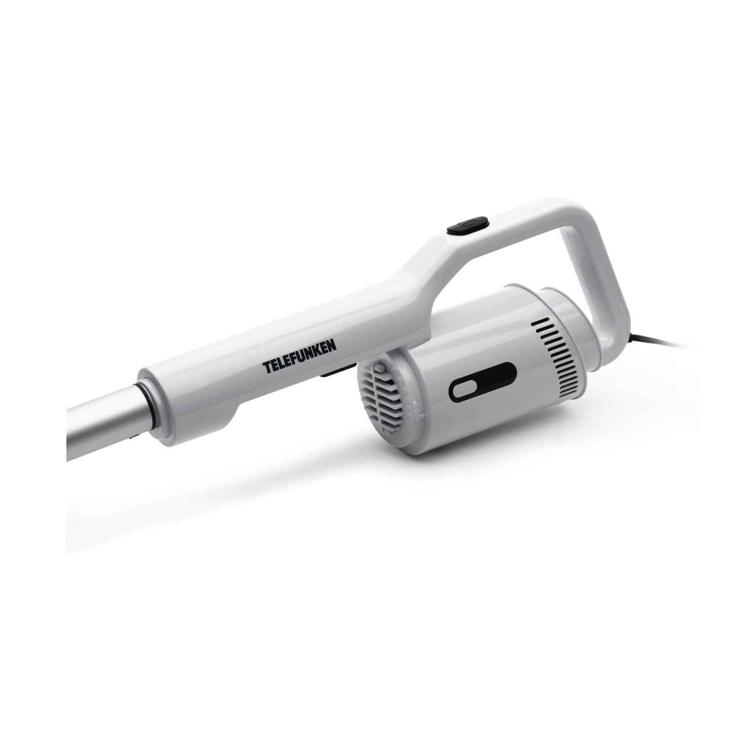 Aspirapolvere portatile Telefunken bianco con corpo principale e maniglia visibili.