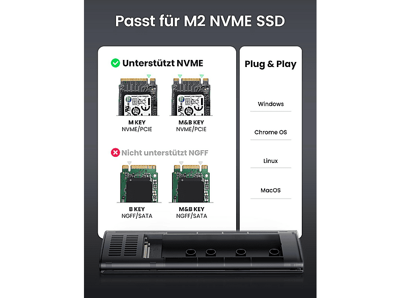 Thumbnail - UGREEN USB-C auf M.2 M-Key Mobiles Festplattengehäuse, Gray