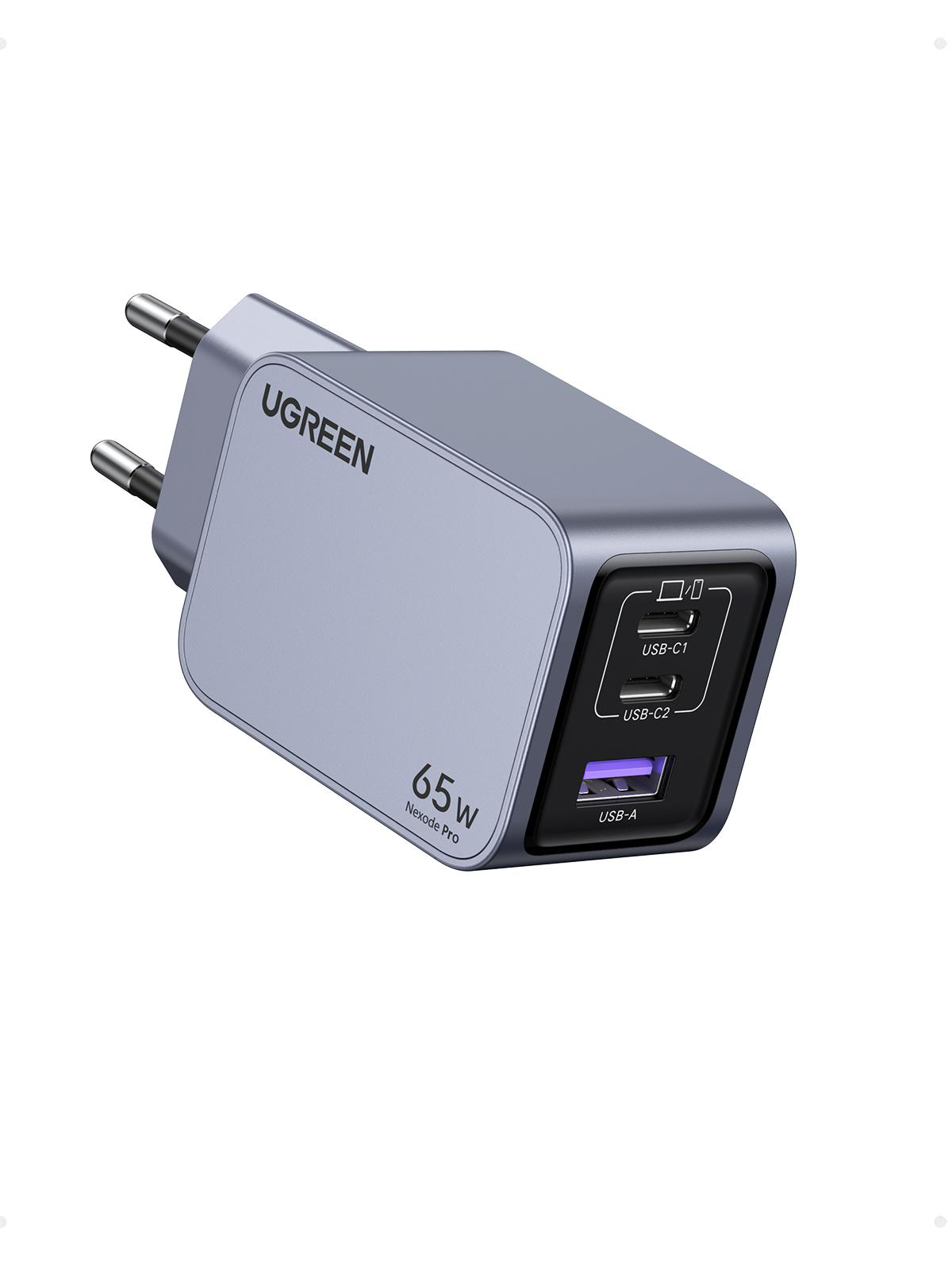 UGREEN 65W Nexode Pro Ladegerät mit USB-C- und USB-A-Anschlüssen.