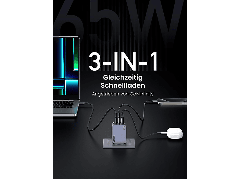 Thumbnail - UGREEN Nexode Pro 65W 3-Port GaN Wall Charger Universal, Gray