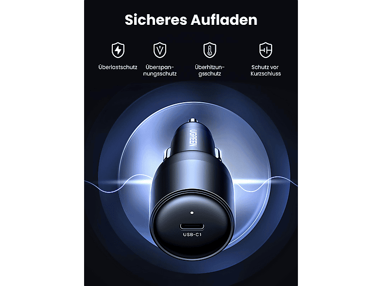 Thumbnail - UGREEN 130W 4-Port GaN KfZ Ladegerät Gray