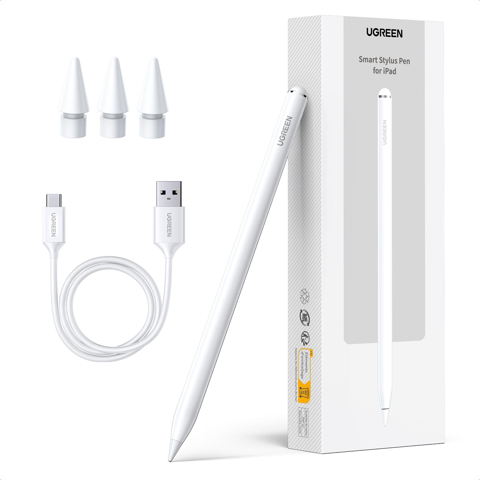 Weißer UGREEN-Stift, Ersatzspitzen und ein USB-Kabel in einer Box.