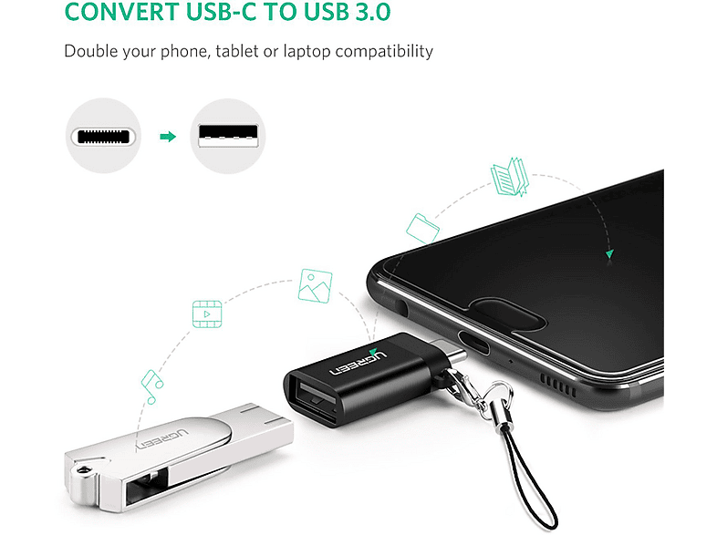 Thumbnail - UGREEN Typ C auf USB 3.0 Adapter, Black