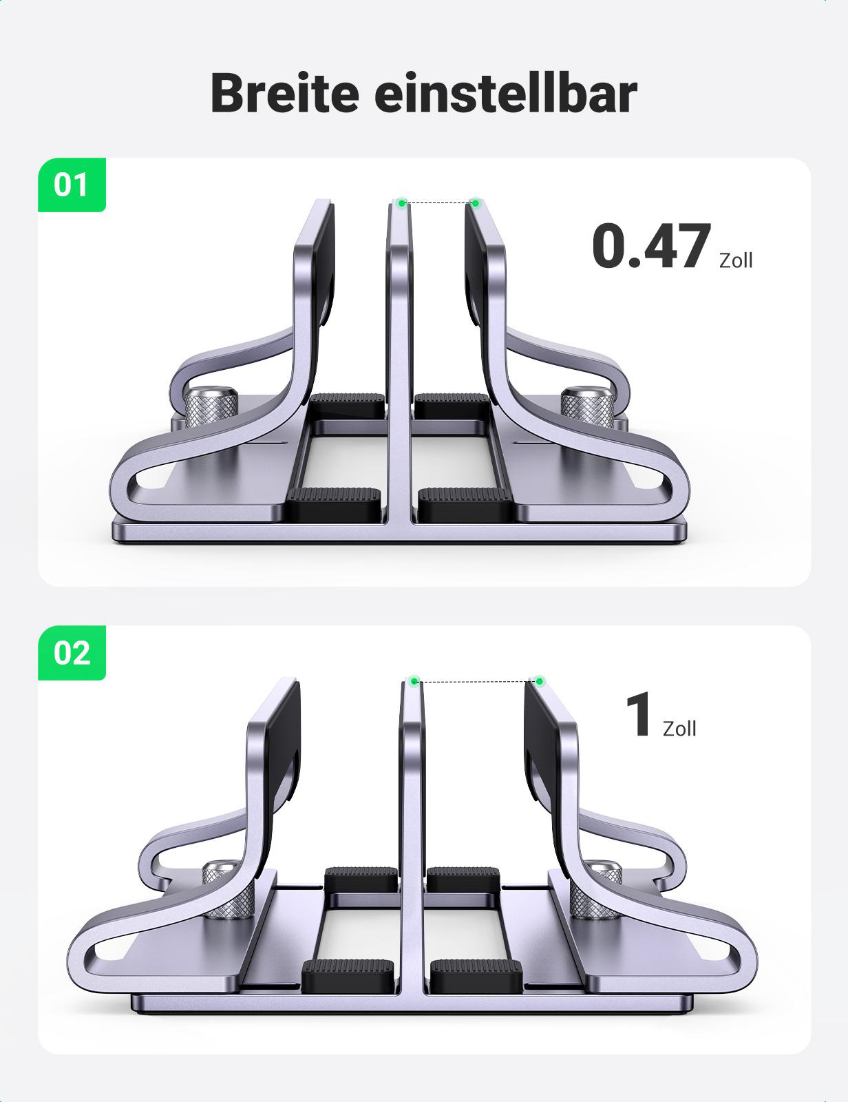 Nahaufnahme eines Ständers mit einstellbarer Breite.